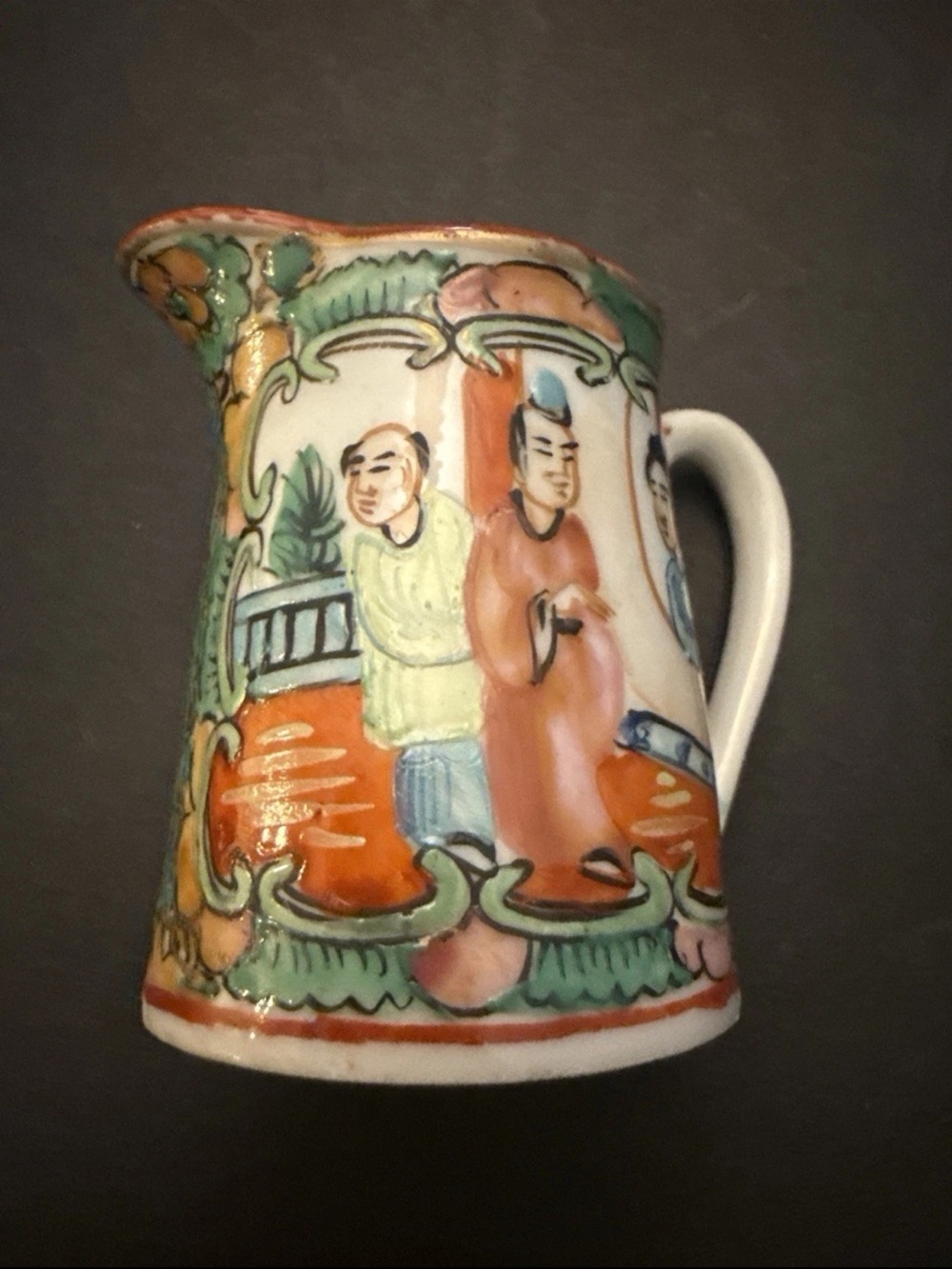 Mini Vtg Chinese Hand-Painted Multicolor Porcelain Pitcher - Decorative Home Art